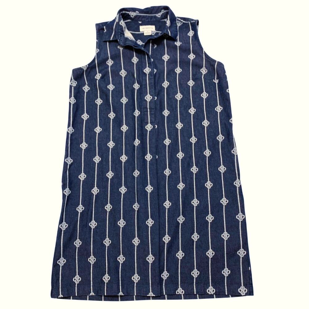 Liz Claiborne Womens Denim Dress Size Medium Navy Rope Button Close Sleeveless